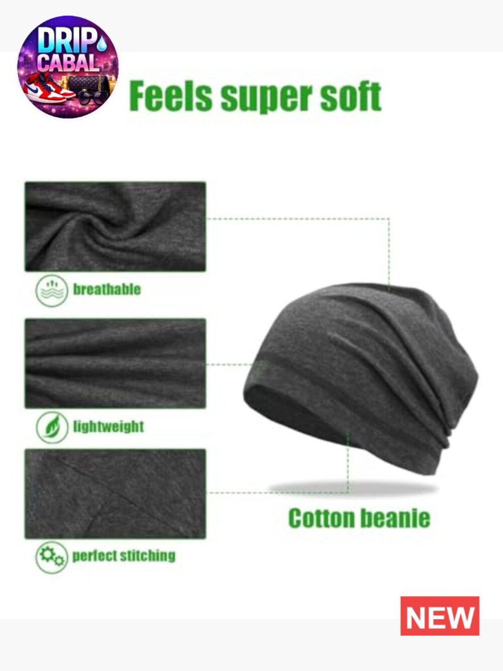 Lightweight Cotton Beanie Breathable Thin Skull Cap for Running Cycling Hiking - Picture 4 of 7